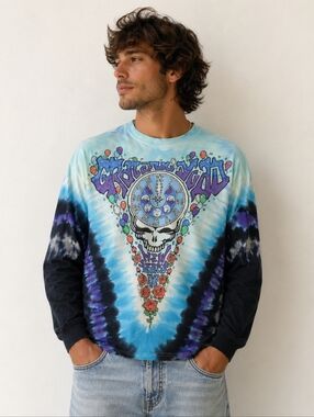 Men's Vintage 1995 Liquid Blue Long Sleeve Tie-Dye Grateful Dead Tee Sz M